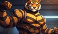 With his intense gaze and battle-ready stance, the anime portrait captures the spirit of the male Tiger fighter