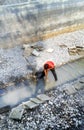 Hisar, Haryana, INDIA - September 2018: indian labours mixing building material