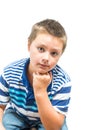 Hispanic-American Child Rests Chin On Hand During Picture