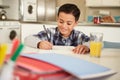 Hispanic Boy Doing Homework At Table Royalty Free Stock Photo