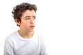 Hispanic boy looks worried to the right side Royalty Free Stock Photo