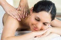 Hispanic brunette model getting massage spa Royalty Free Stock Photo