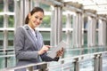 Hispanic Businesswoman Working On Tablet Computer Royalty Free Stock Photo