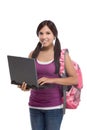 Hispanic college student with laptop, backpack Royalty Free Stock Photo