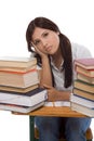 Hispanic college student woman with stack of books Royalty Free Stock Photo