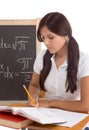 Hispanic College student woman studying math exam Royalty Free Stock Photo