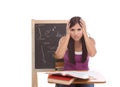 Hispanic college student woman studying math exam Royalty Free Stock Photo