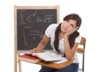 Hispanic college student woman studying math exam Royalty Free Stock Photo