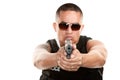 Hispanic Cop Aiming Pistol Royalty Free Stock Photo