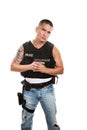 Hispanic Cop Holding Gun Royalty Free Stock Photo