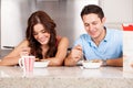 Hispanic couple eating breakfast Royalty Free Stock Photo