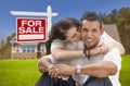 Hispanic Couple, New Home and For Sale Real Estate Sign Royalty Free Stock Photo