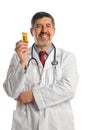 Hispanic Doctor Holding Bottle with Pills