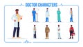 Hispanic doctor semi flat RGB color vector illustration set