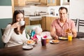 Hispanic family enjoying breakfast at home Royalty Free Stock Photo