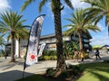 A Hispanic Federation flags flying outside a meeting venue