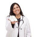 Hispanic Female Doctor or Nurse with Baby Shoes Royalty Free Stock Photo