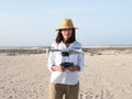 Hispanic woman drone pilot