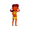 hispanic girl child in swimming suit shocked cartoon vector