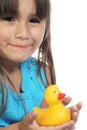 Hispanic Girl with Toy Duck Royalty Free Stock Photo