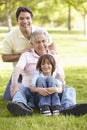 Hispanic Grandfather, Father And Son Relaxing In Park