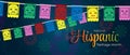 Hispanic Heritage Month. National Hispanic Heritage Month text, Papel Picado pattern, Spanish pattern