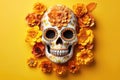 Hispanic Heritage Sugar Skull And Marigold, Creating Festive Dia De Los Muertos Background