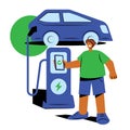 Hispanic man contactless payment for EV charger illustration