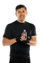 Hispanic Man Holding Bottled Water Royalty Free Stock Photo