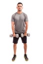 Hispanic man lifting dumbbells