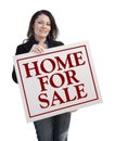 Hispanic Realtor Holding Home For Sale Real Estate Sign Royalty Free Stock Photo