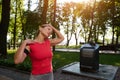 Waist length portrait of a charming African American young athlete, sports women doing stretching exercises while working out Royalty Free Stock Photo