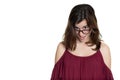 Hispanic teenage girl with glasses looking surprised Royalty Free Stock Photo