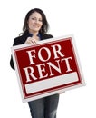 Hispanic Woman Holding For Rent Sign On White Royalty Free Stock Photo