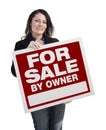 Hispanic Woman Holding For Sale By Owner Sign On White Royalty Free Stock Photo