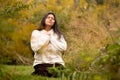 Woman Praying in Forest Preserve Alone Royalty Free Stock Photo