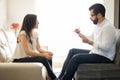 Hispanic woman talking to her therapist at therapy session Royalty Free Stock Photo