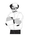 Hispanic young man shivering from cold weather black and white 2D line cartoon character