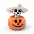 Hispanicore Skeleton In Pumpkin Hat: A Creative 3d Image With Sharp And Clever Humor