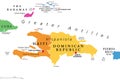 Hispaniola and surroundings, Caribbean islands, colored political map