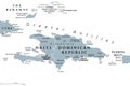 Hispaniola and surroundings, Caribbean islands, gray political map