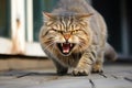 a hissing cat with arched back and raised fur Royalty Free Stock Photo