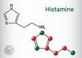 Histamine molecule. It is amine, nitrogenous compound, stimulant of gastric secretion, vasodilator, and centrally acting