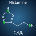 Histamine molecule. It is amine, nitrogenous compound, stimulant of gastric secretion, vasodilator, and centrally acting