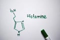 Histamine molecule written on the white board. Structural chemical formula. Education concept