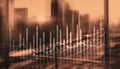 Histogram and lines economic chart on modern architecture background