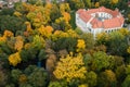 Historial Pezinok Castle surrounded by English park with rare trees in autumn colors, Slovakia