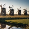 Historians Dutch windmills near Rotterdam. made with Generative AI