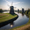 Historians Dutch windmills near Rotterdam. made with Generative AI