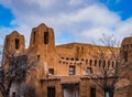 Historic Adobe Pueblo building in Santa Fe, New Mexico
